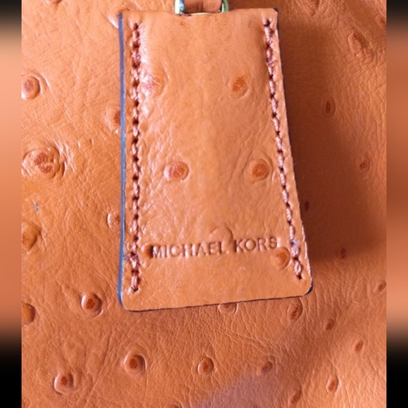Michael Kors Ostrich-Embossed Hamilton Tangerine East/West Tote Leather Handbag - Picture 8 of 11